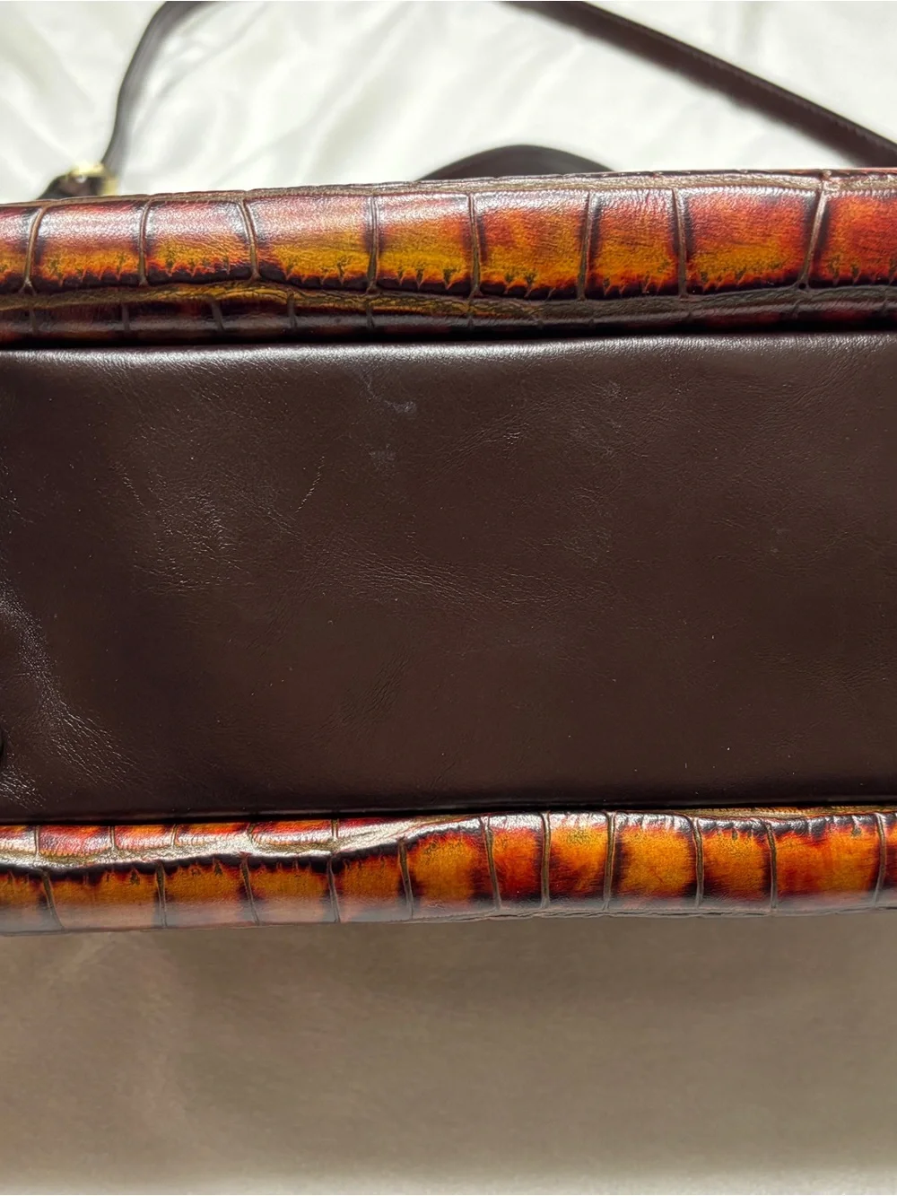 Patricia Nash Brown Rosora Croc-Embossed Leather Satchel Autumn Bag - Picture 15 of 16